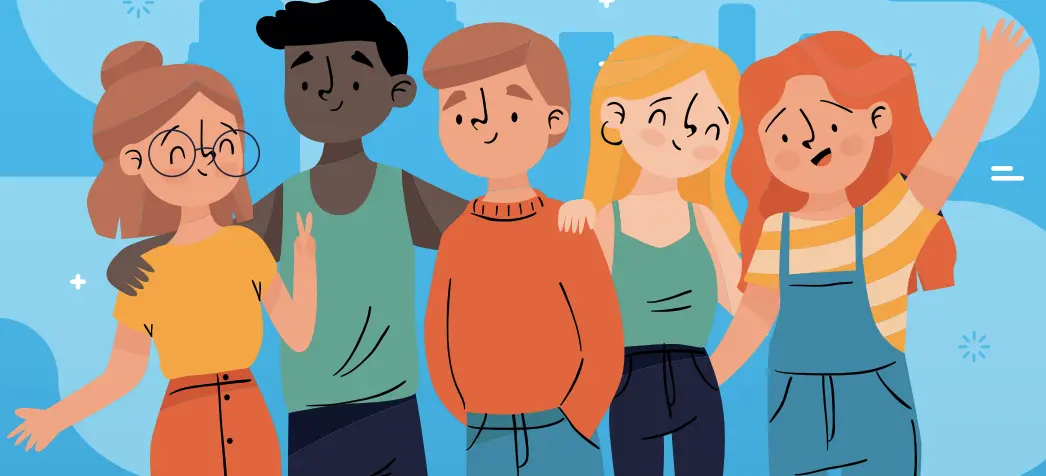 Illustration of a group of diverse young people